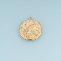 Peacock Moon Medallion Pendant,14K Gold Silver Vintage Textured Bird Charm DIY Charm for Necklace Bracelet Making
