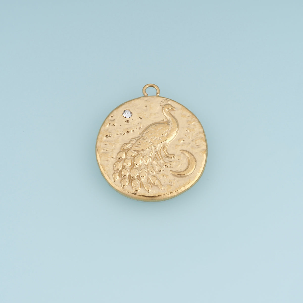 Peacock Moon Medallion Pendant,14K Gold Silver Vintage Textured Bird Charm DIY Charm for Necklace Bracelet Making