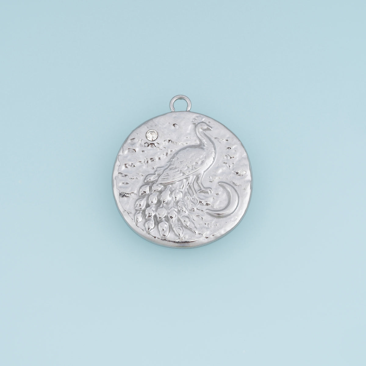 Peacock Moon Medallion Pendant,14K Gold Silver Vintage Textured Bird Charm DIY Charm for Necklace Bracelet Making