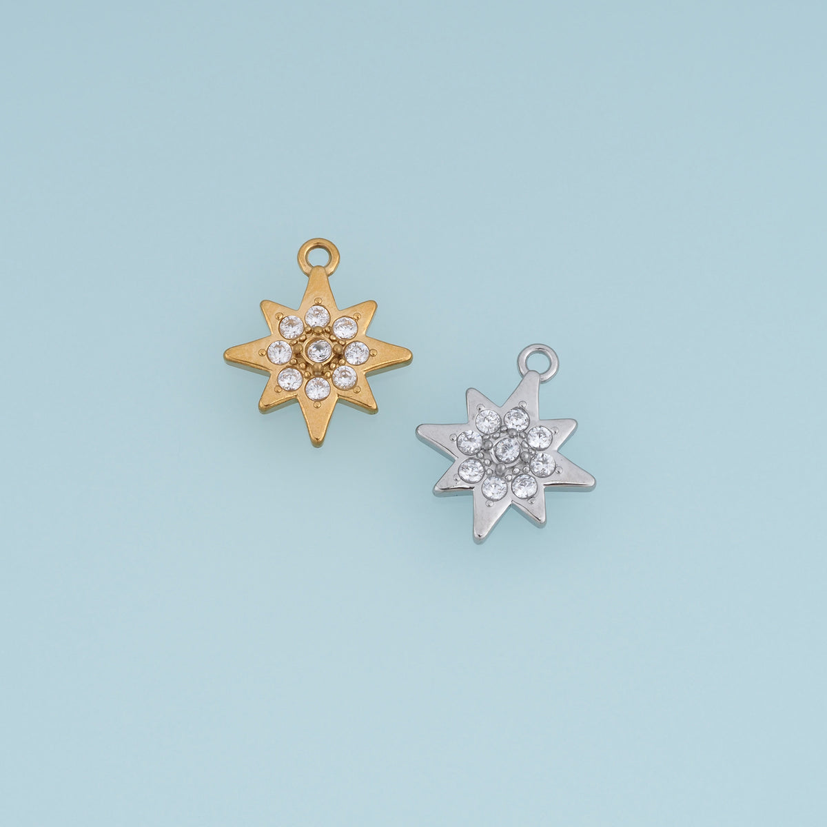 Eight Point Star Crystal Pendant,14K Gold Silver Sparkling Celestial Star Charm DIY Charm for Necklace Bracelet Making