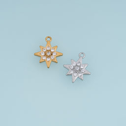Eight Point Star Crystal Pendant,14K Gold Silver Sparkling Celestial Star Charm DIY Charm for Necklace Bracelet Making