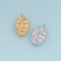 Celestial Star Moon Oval Pendant,14K Gold Silver Vintage Nature Motif Crystal Charm DIY Charm for Necklace Bracelet Making