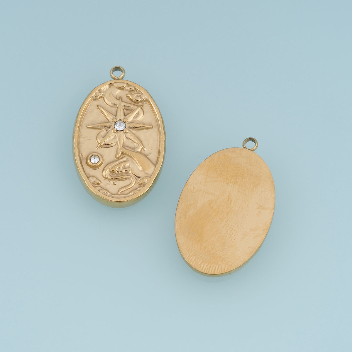 Celestial Star Moon Oval Pendant,14K Gold Silver Vintage Nature Motif Crystal Charm DIY Charm for Necklace Bracelet Making