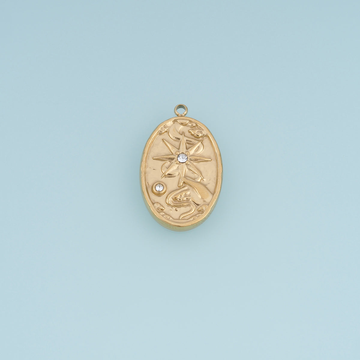 Celestial Star Moon Oval Pendant,14K Gold Silver Vintage Nature Motif Crystal Charm DIY Charm for Necklace Bracelet Making