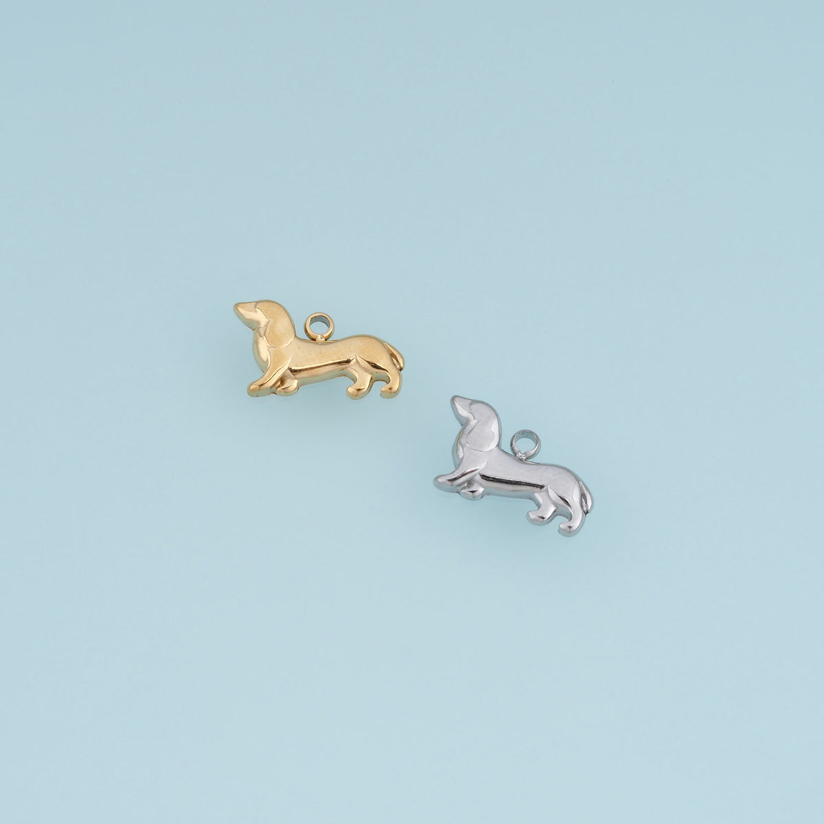Dachshund Dog Pendant,14K Gold Silver Long Dog Charm DIY Charm for Necklace Bracelet Making