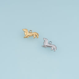 Dachshund Dog Pendant,14K Gold Silver Long Dog Charm DIY Charm for Necklace Bracelet Making