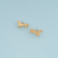 Dachshund Dog Pendant,14K Gold Silver Long Dog Charm DIY Charm for Necklace Bracelet Making