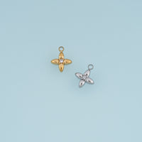 Four Petal Crystal Flower Pendant,14K Gold Silver Floral Charm DIY Charm for Necklace Bracelet Making