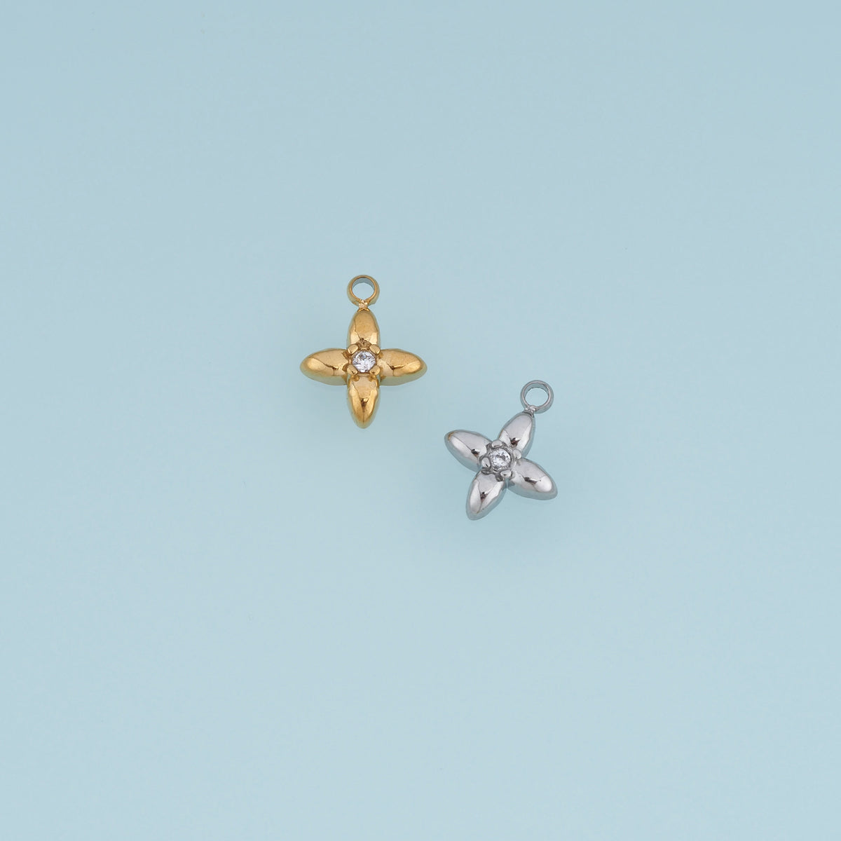 Four Petal Crystal Flower Pendant,14K Gold Silver Floral Charm DIY Charm for Necklace Bracelet Making