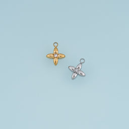 Four Petal Crystal Flower Pendant,14K Gold Silver Floral Charm DIY Charm for Necklace Bracelet Making