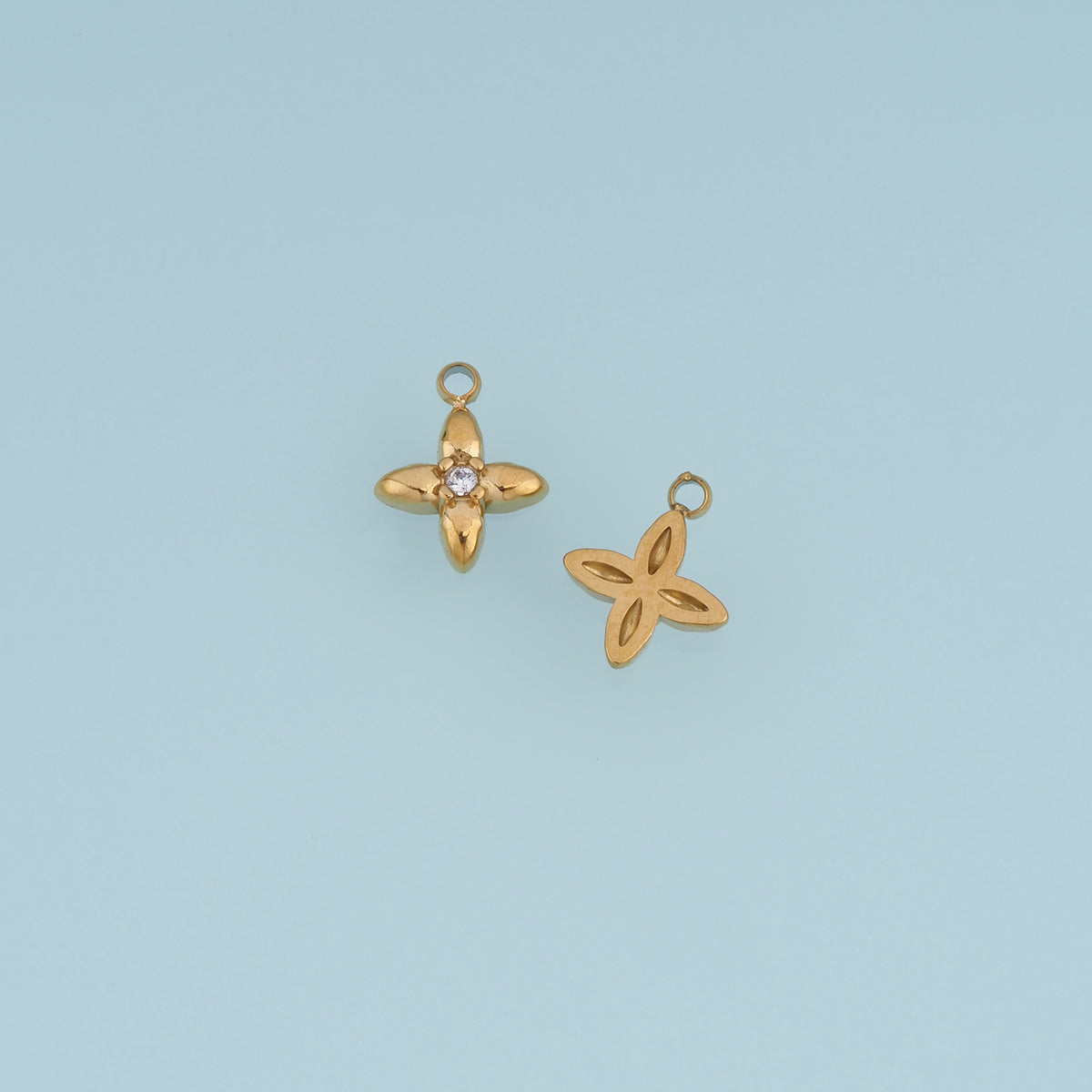 Four Petal Crystal Flower Pendant,14K Gold Silver Floral Charm DIY Charm for Necklace Bracelet Making