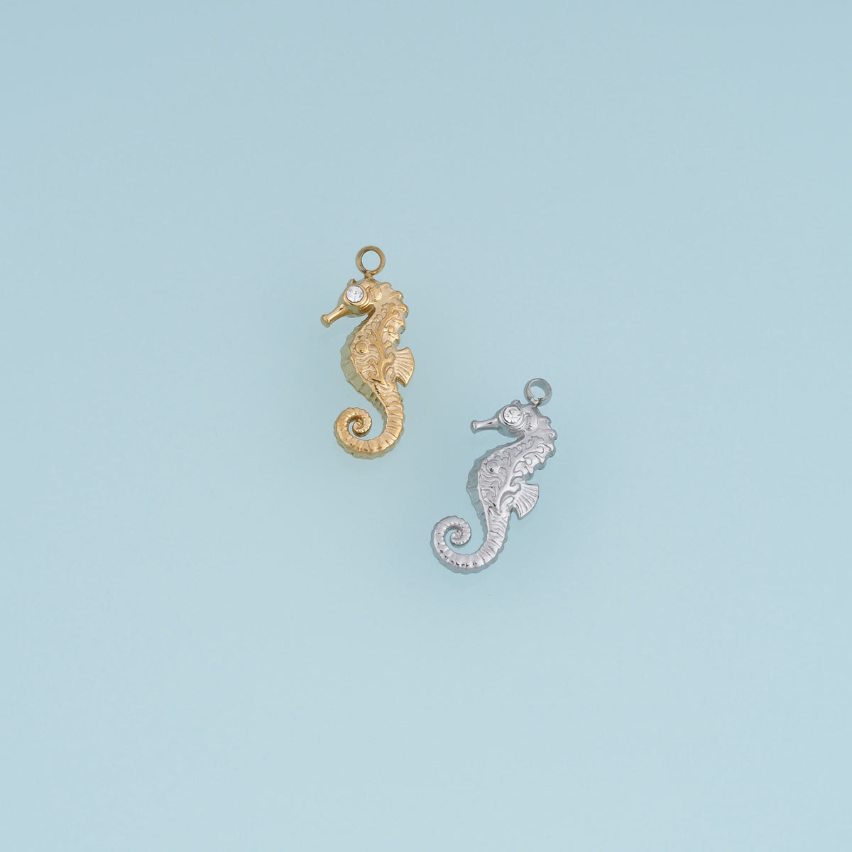 3D Seahorse Pendant,14K Gold Silver Detailed Seahorse Ocean Animal Charm with Textured Tail DIY Charm for Necklace Bracelet Making