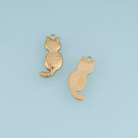 3D Cat Pendant,14K Gold Silver Cute Cat Animal Charm with Curved Tail DIY Charm for Necklace Bracelet Making