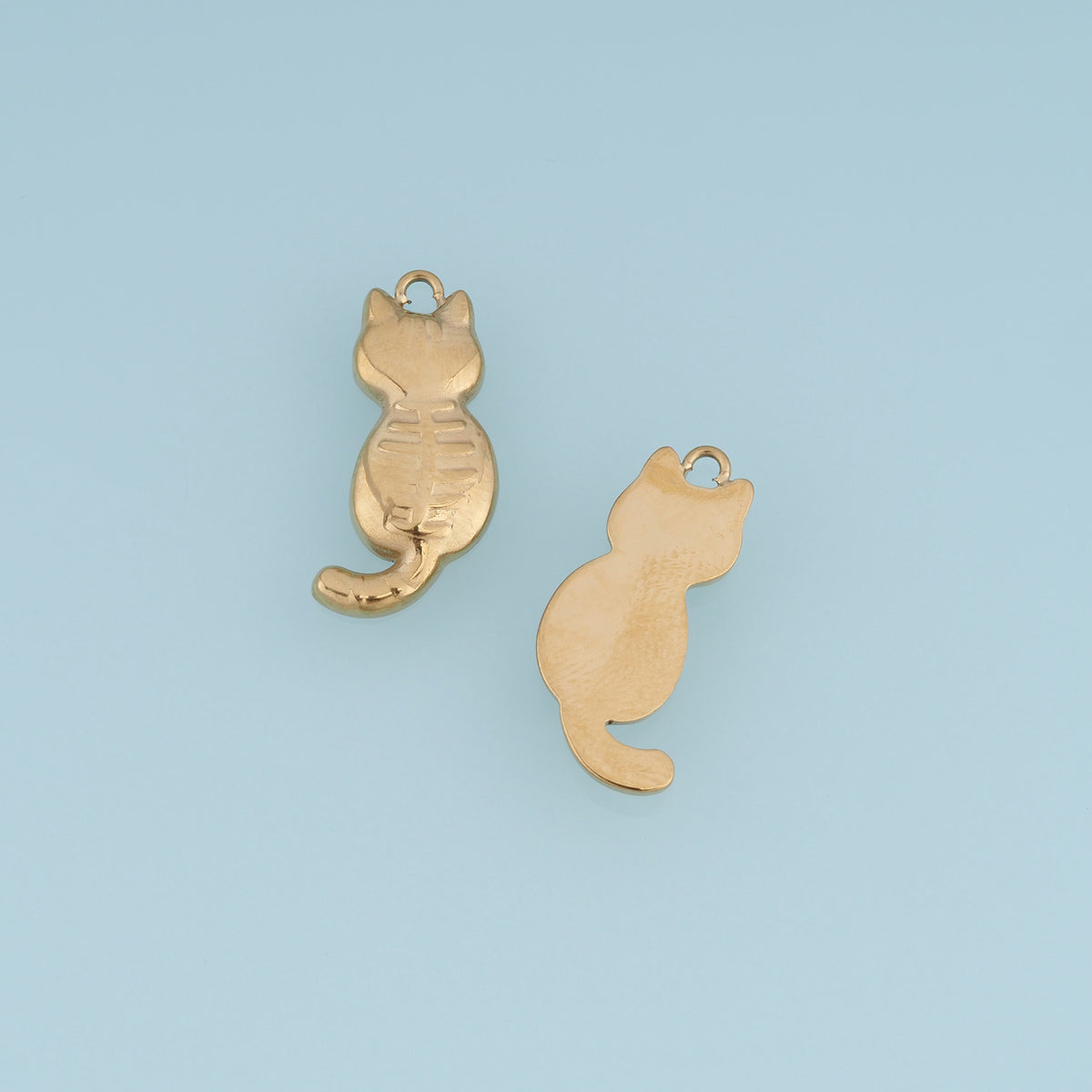 3D Cat Pendant,14K Gold Silver Cute Cat Animal Charm with Curved Tail DIY Charm for Necklace Bracelet Making