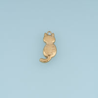 3D Cat Pendant,14K Gold Silver Cute Cat Animal Charm with Curved Tail DIY Charm for Necklace Bracelet Making