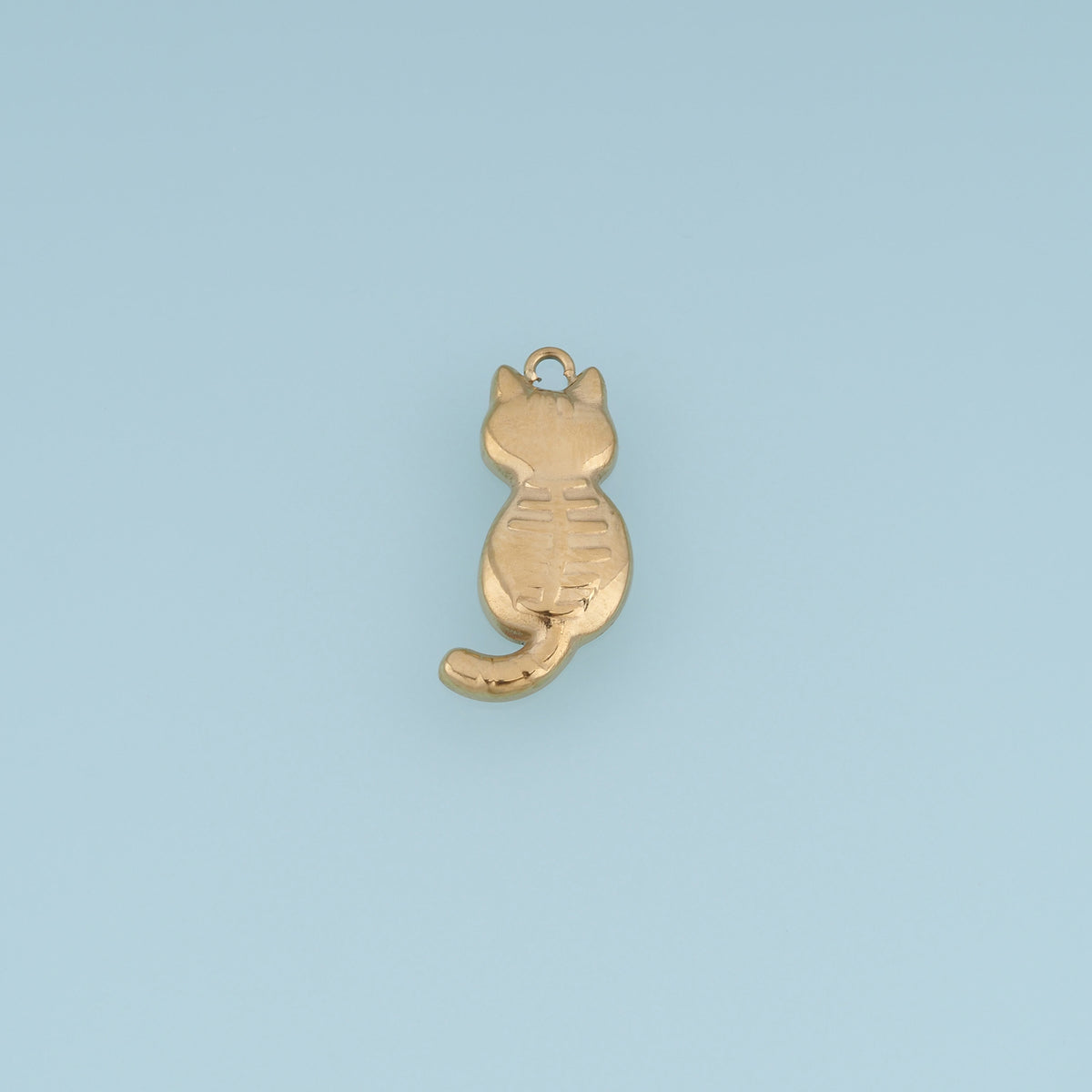 3D Cat Pendant,14K Gold Silver Cute Cat Animal Charm with Curved Tail DIY Charm for Necklace Bracelet Making