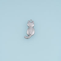3D Cat Pendant,14K Gold Silver Cute Cat Animal Charm with Curved Tail DIY Charm for Necklace Bracelet Making