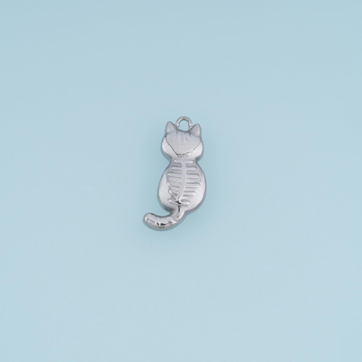 3D Cat Pendant,14K Gold Silver Cute Cat Animal Charm with Curved Tail DIY Charm for Necklace Bracelet Making