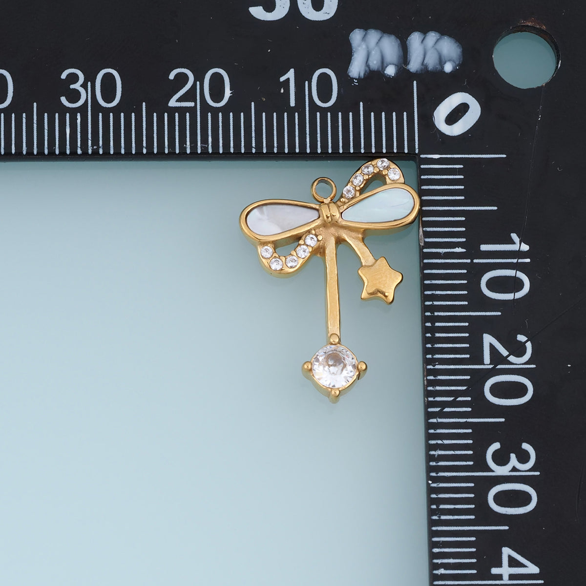 Dragonfly Crystal Pendant,14K Gold Silver Winged Insect Charm with Shell Detail and Star Dangle DIY Charm