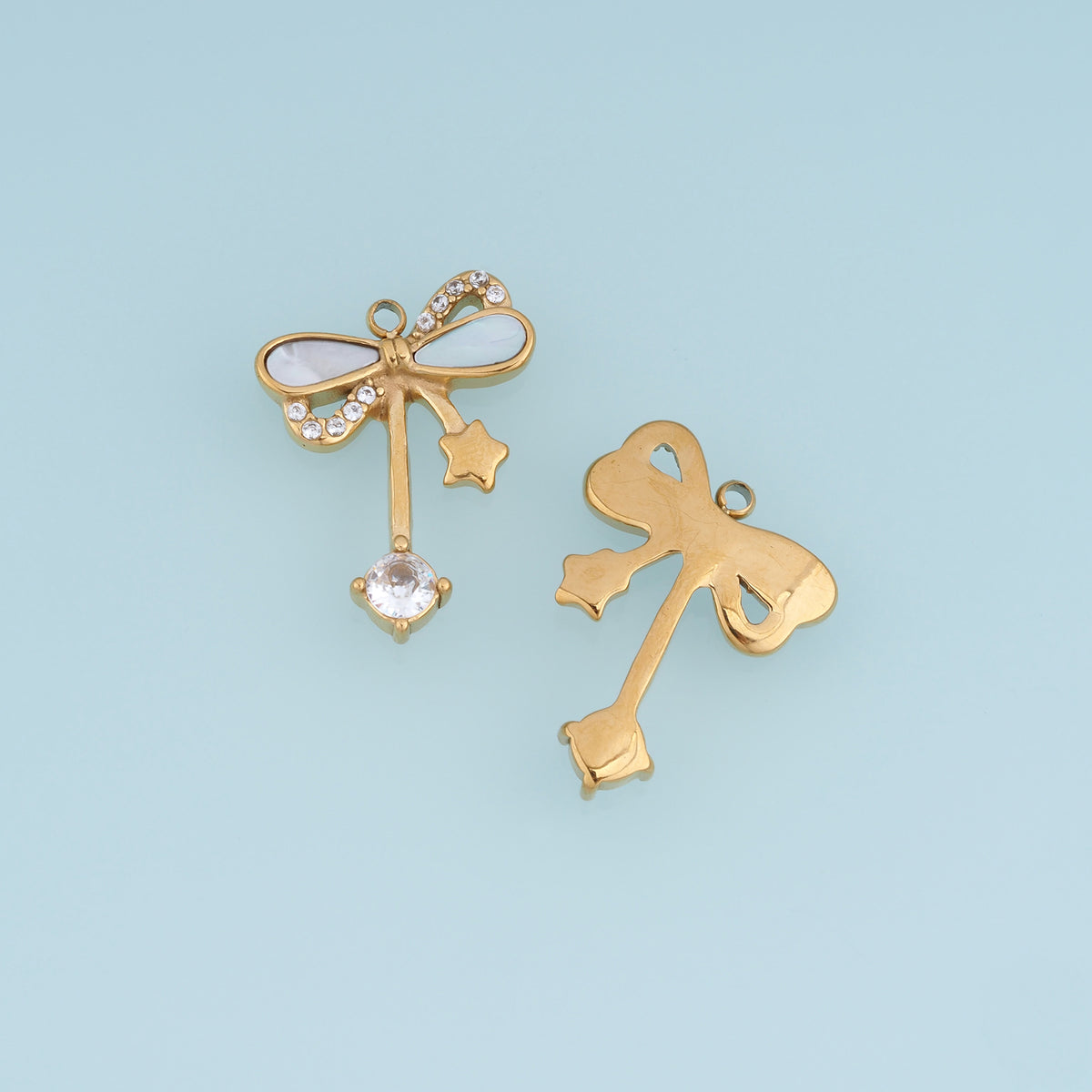 Dragonfly Crystal Pendant,14K Gold Silver Winged Insect Charm with Shell Detail and Star Dangle DIY Charm