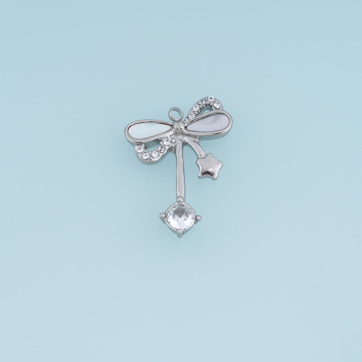 Dragonfly Crystal Pendant,14K Gold Silver Winged Insect Charm with Shell Detail and Star Dangle DIY Charm
