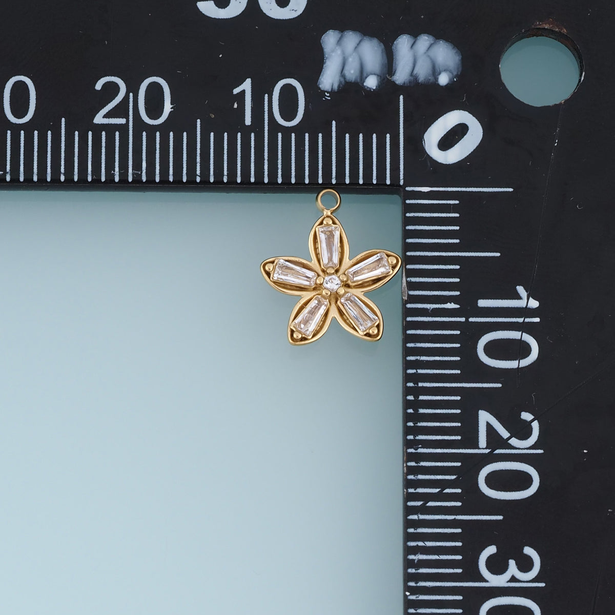 Crystal Five Petal Flower Pendant,14K Gold Floral Blossom Charm with Clear Stones DIY Charm for Necklace Bracelet Making