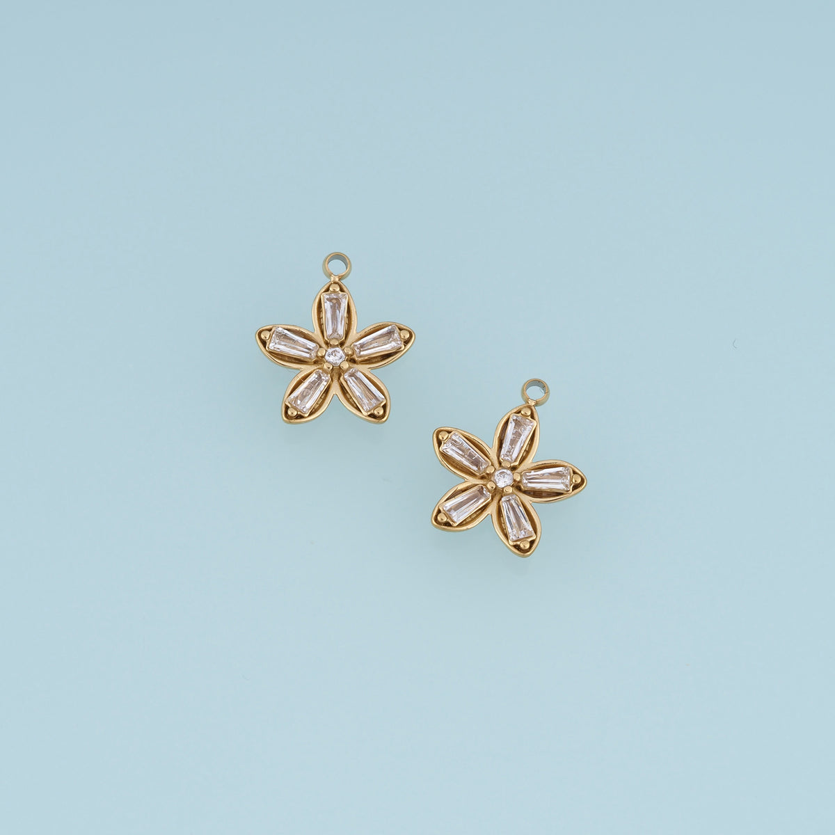 Crystal Five Petal Flower Pendant,14K Gold Floral Blossom Charm with Clear Stones DIY Charm for Necklace Bracelet Making