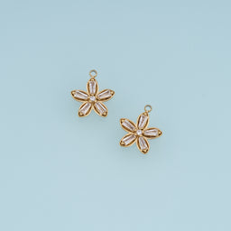 Crystal Five Petal Flower Pendant,14K Gold Floral Blossom Charm with Clear Stones DIY Charm for Necklace Bracelet Making