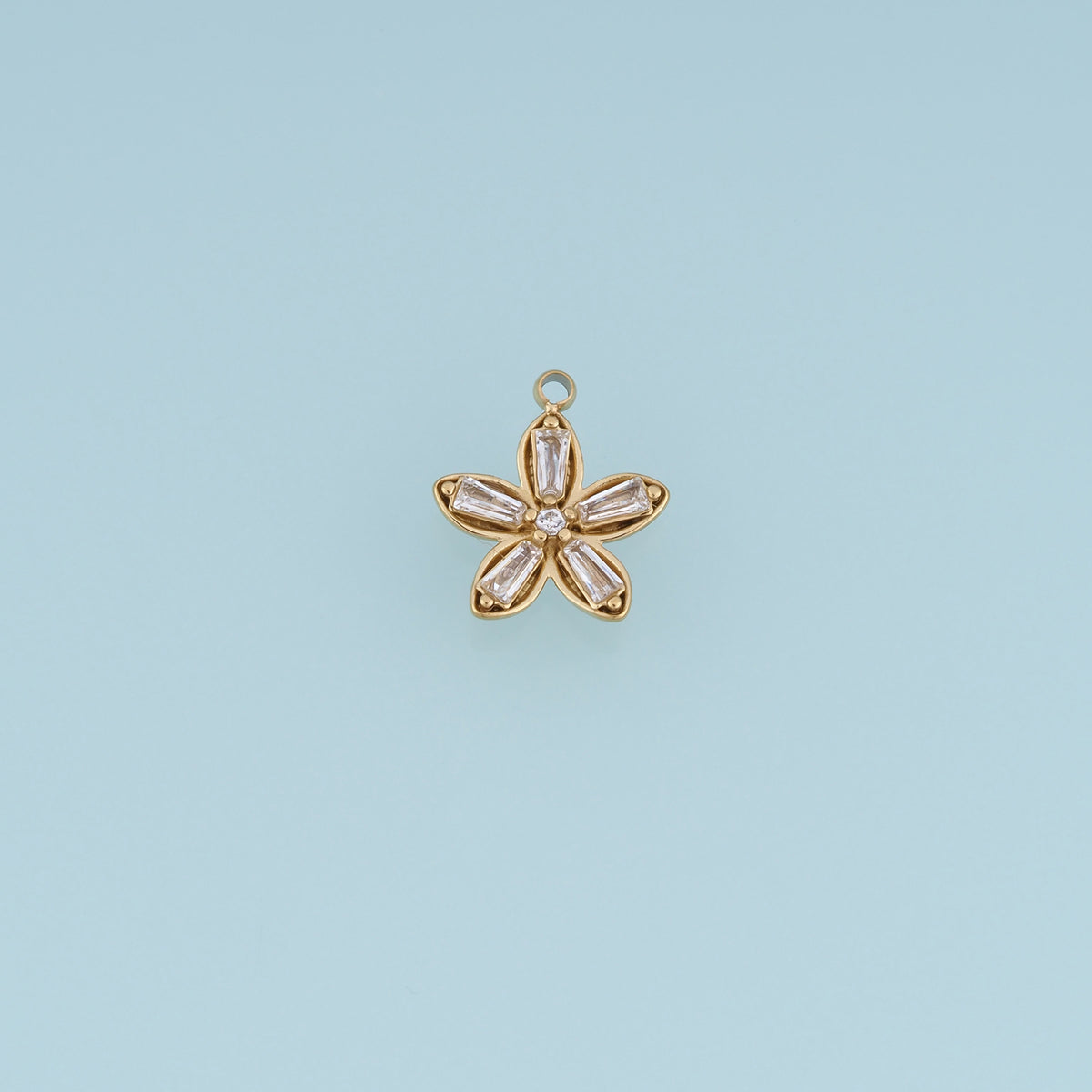 Crystal Five Petal Flower Pendant,14K Gold Floral Blossom Charm with Clear Stones DIY Charm for Necklace Bracelet Making