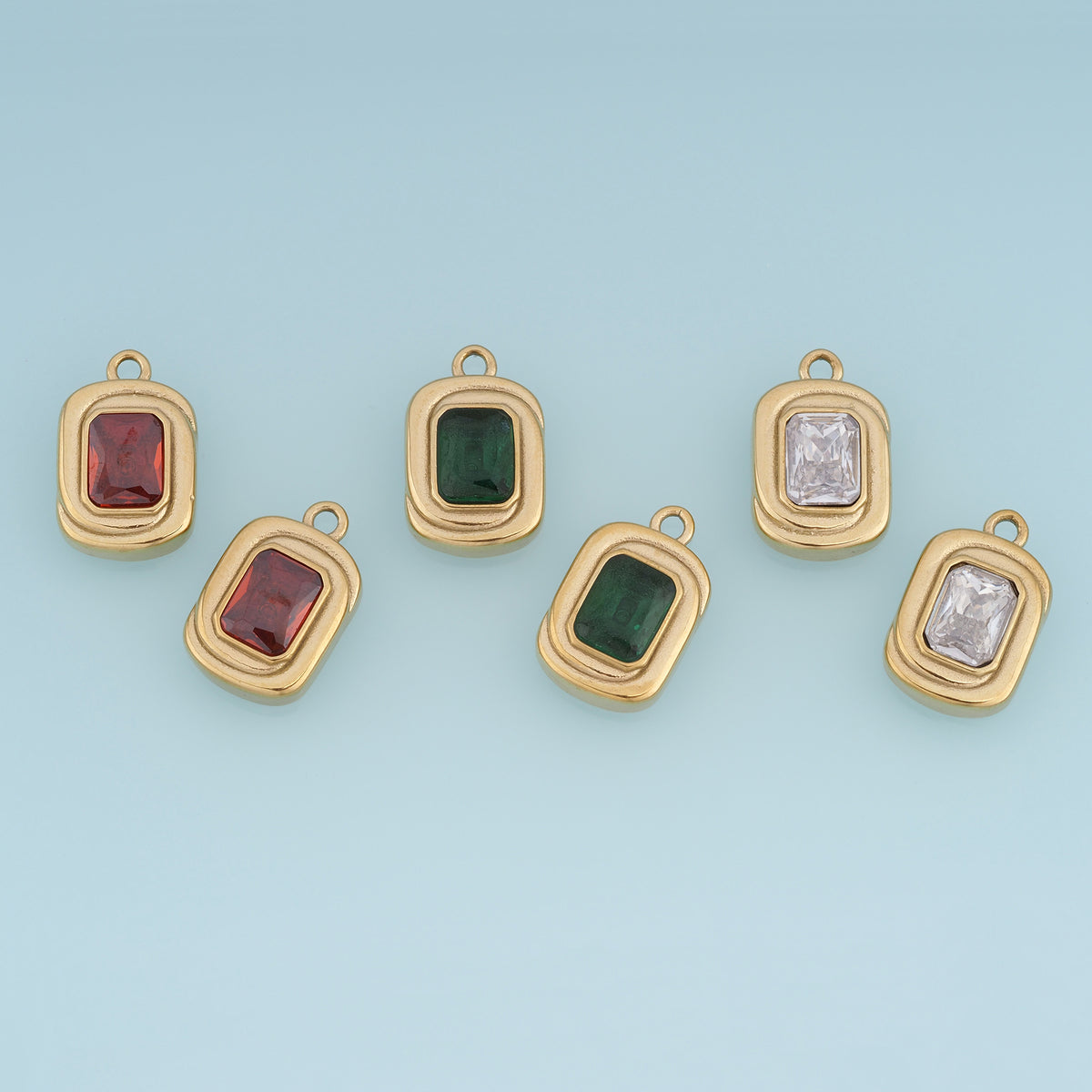 Rectangle Gemstone Pendant,14K Gold Vintage Colorful Charm DIY Charm for Necklace Bracelet Making