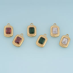 Rectangle Gemstone Pendant,14K Gold Vintage Colorful Charm DIY Charm for Necklace Bracelet Making