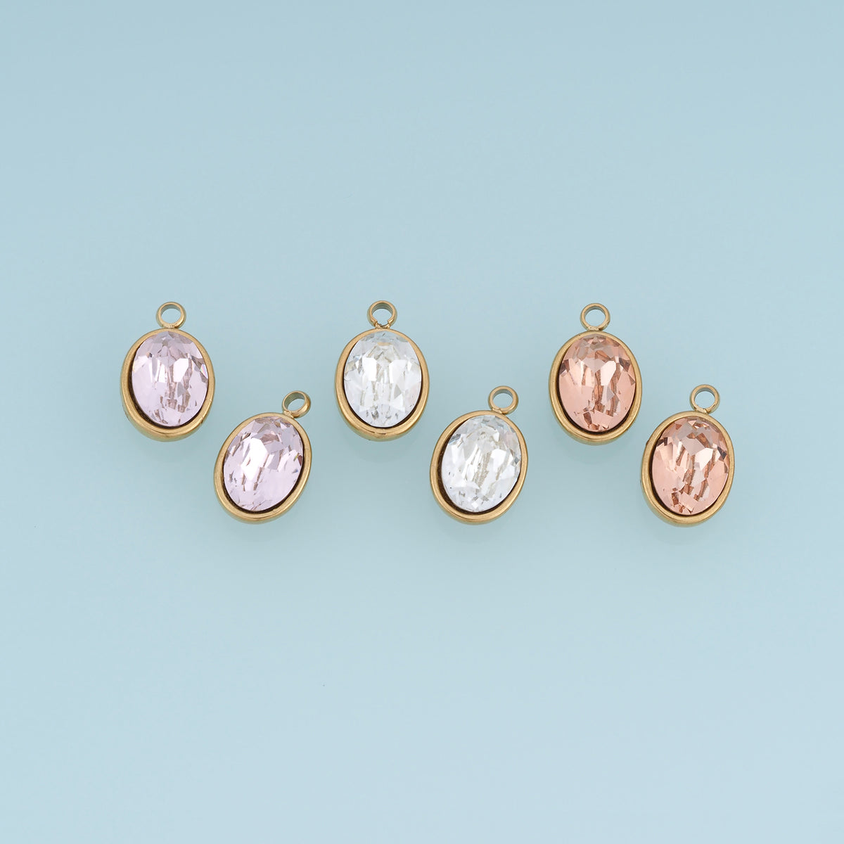 Oval Crystal Pendant,14K Gold Elegant Pink Purple Clear Gemstone Charm DIY Charm for Necklace Bracelet Making