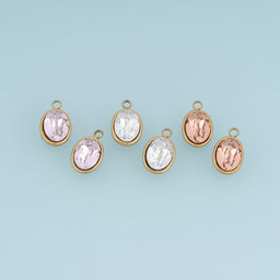 Oval Crystal Pendant,14K Gold Elegant Pink Purple Clear Gemstone Charm DIY Charm for Necklace Bracelet Making
