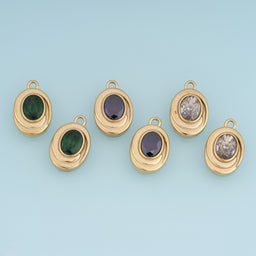 Oval Gemstone Pendant,14K Gold Vintage Charm DIY Charm for Necklace Bracelet Making