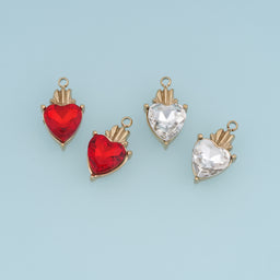 Sacred Heart Pendant,14K Gold Red Clear Gemstone Charm DIY Charm for Necklace Bracelet Making