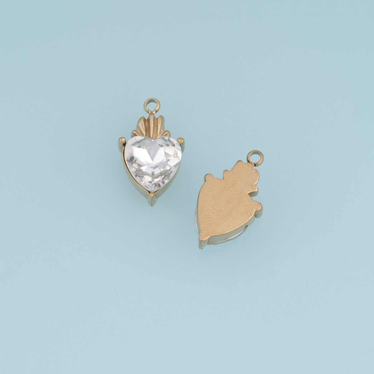 Sacred Heart Pendant,14K Gold Red Clear Gemstone Charm DIY Charm for Necklace Bracelet Making