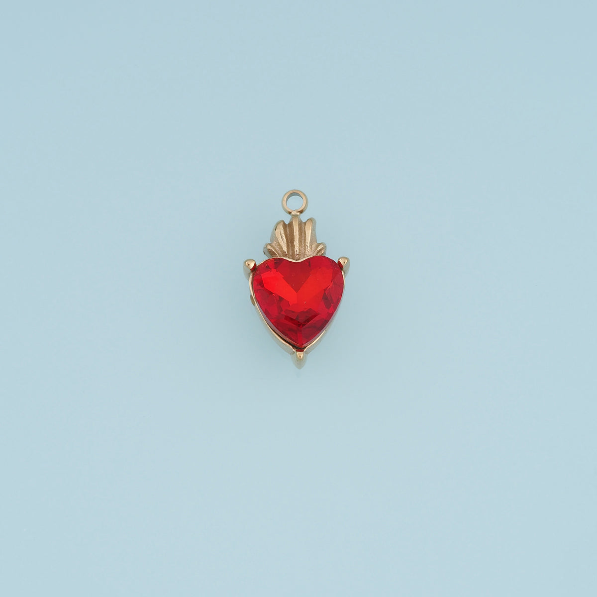 Sacred Heart Pendant,14K Gold Red Clear Gemstone Charm DIY Charm for Necklace Bracelet Making