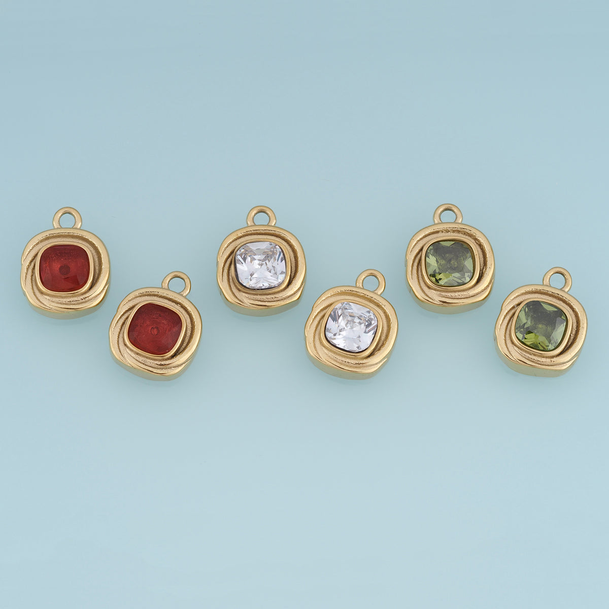Square Gemstone Pendant,14K Gold Vintage Charm DIY Charm for Necklace Bracelet Making