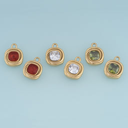 Square Gemstone Pendant,14K Gold Vintage Charm DIY Charm for Necklace Bracelet Making