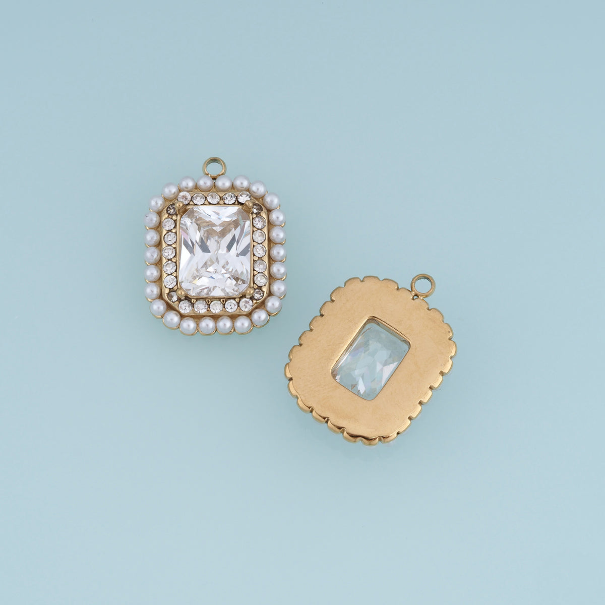 Pearl Rectangle Pendant,14K Gold Green Clear Gemstone Charm DIY Charm for Necklace Bracelet Making
