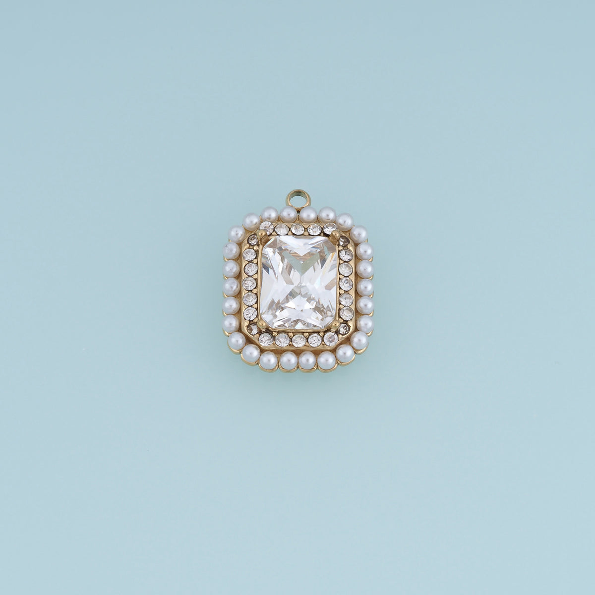 Pearl Rectangle Pendant,14K Gold Green Clear Gemstone Charm DIY Charm for Necklace Bracelet Making