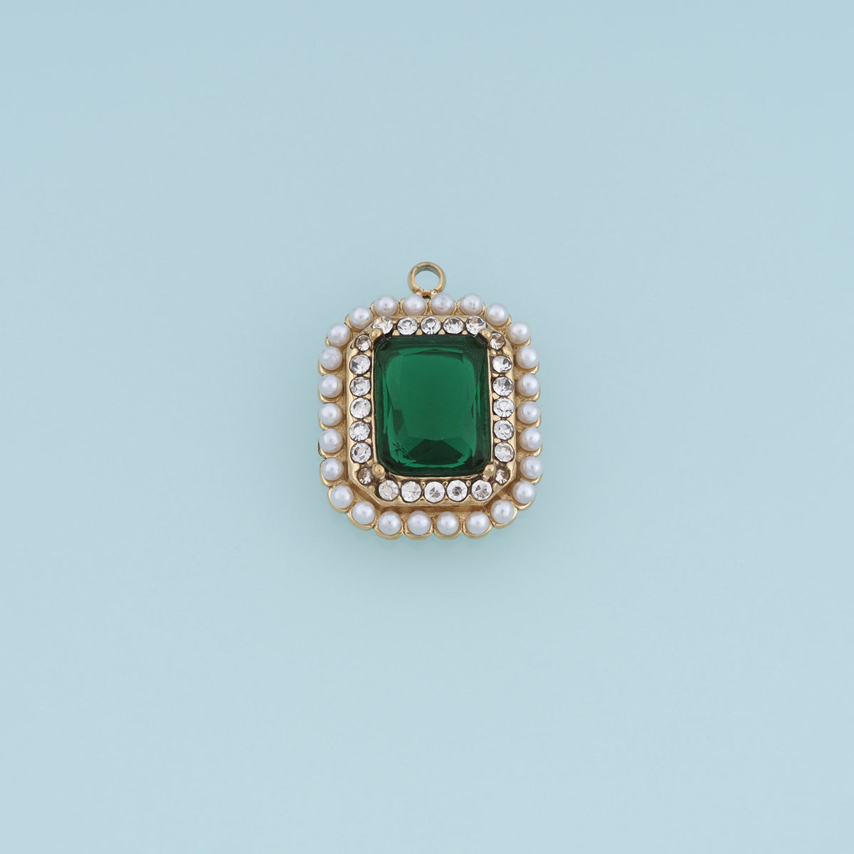 Pearl Rectangle Pendant,14K Gold Green Clear Gemstone Charm DIY Charm for Necklace Bracelet Making
