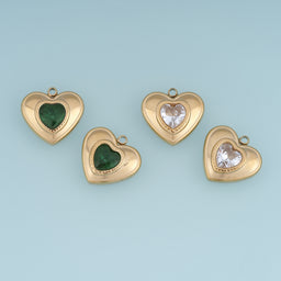 Double Heart Gemstone Pendant,14K Gold Vintage Heart Charm DIY Charm for Necklace Bracelet Making