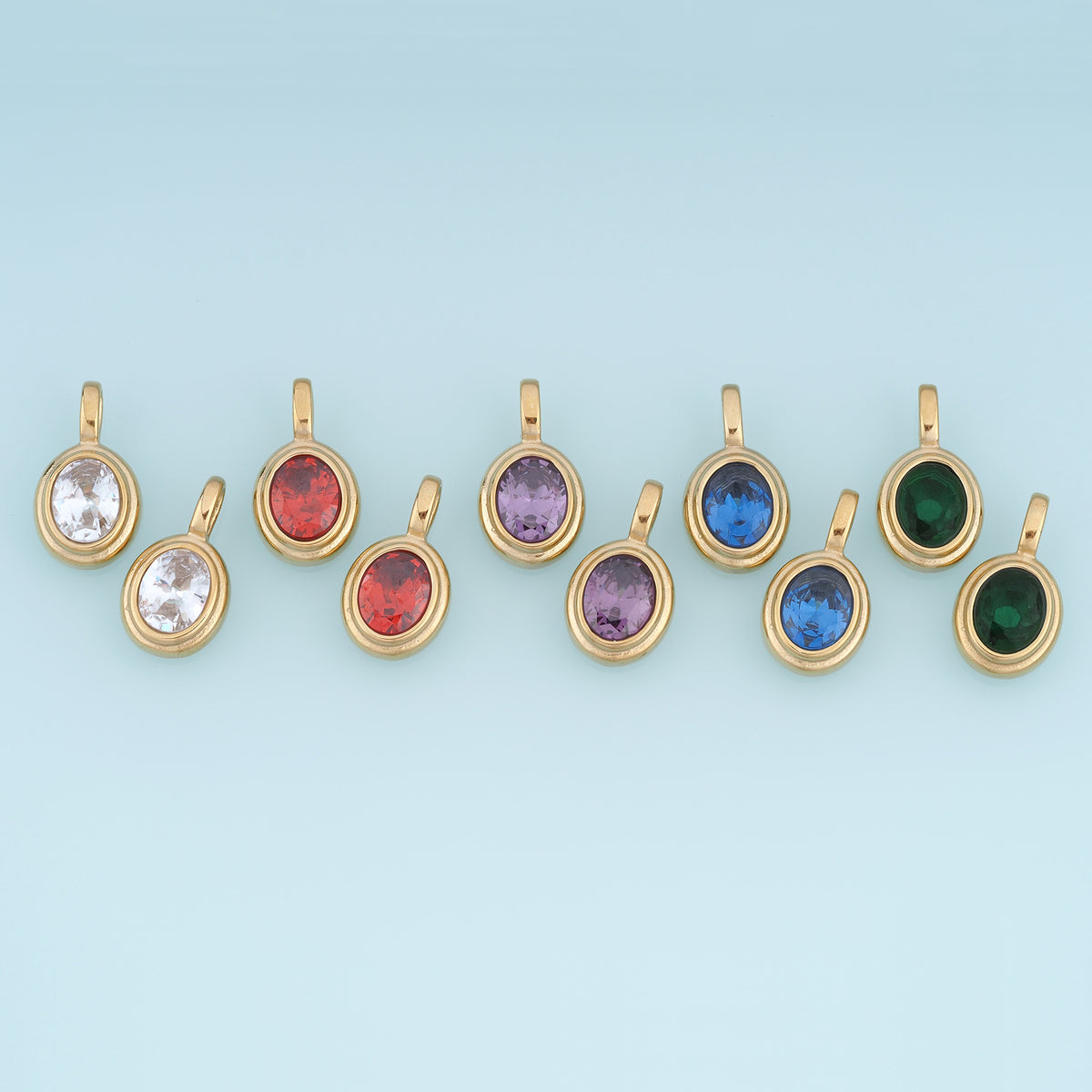 Oval Gemstone Pendant,14K Gold Colorful Crystal Charm DIY Charm for Necklace Bracelet Making