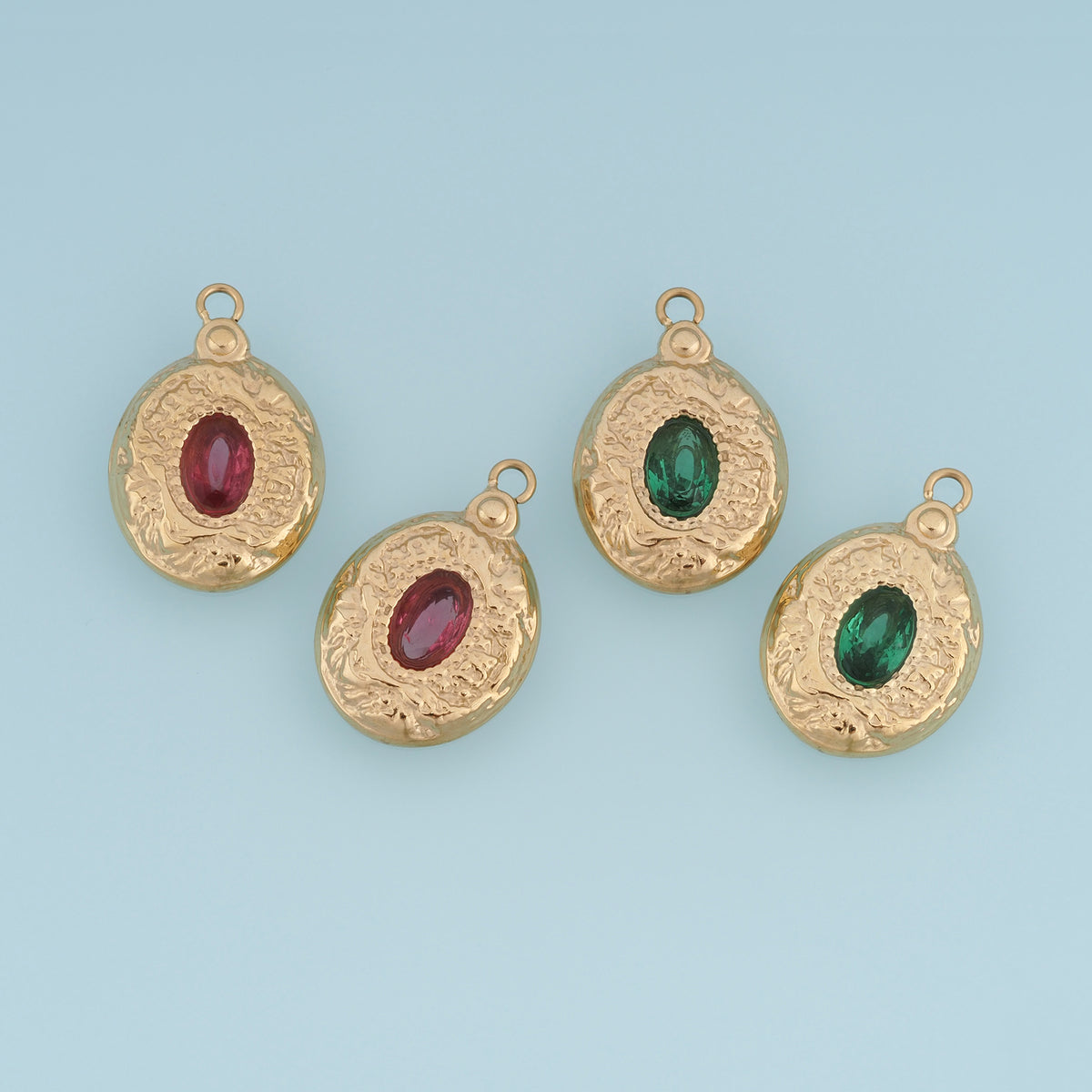 Oval Gemstone Pendant,14K Gold Vintage Textured Charm DIY Charm for Necklace Bracelet Making