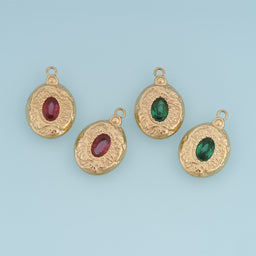 Oval Gemstone Pendant,14K Gold Vintage Textured Charm DIY Charm for Necklace Bracelet Making