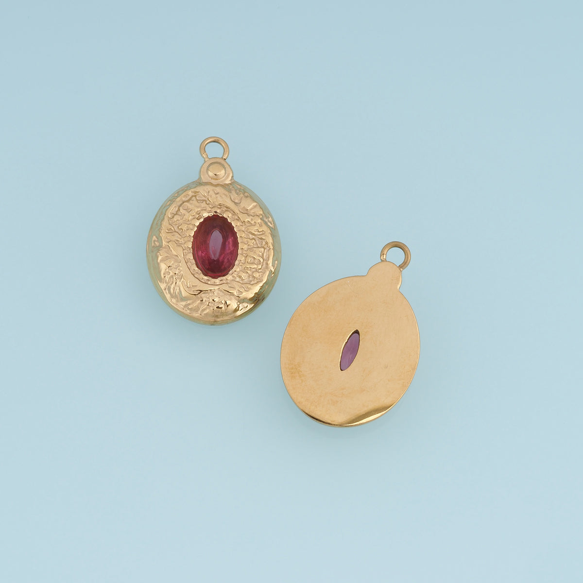 Oval Gemstone Pendant,14K Gold Vintage Textured Charm DIY Charm for Necklace Bracelet Making