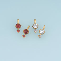Double Drop Gemstone Pendant,14K Gold Red Clear Crystal Charm DIY Charm for Necklace Bracelet Making