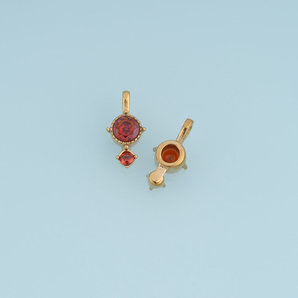 Double Drop Gemstone Pendant,14K Gold Red Clear Crystal Charm DIY Charm for Necklace Bracelet Making