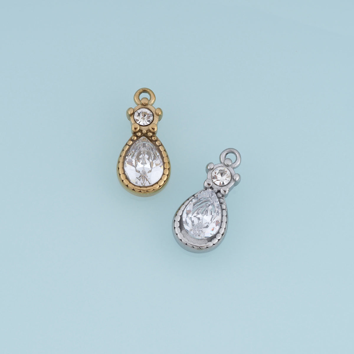 Teardrop Crystal Pendant,14K Gold Silver Clear Gemstone Charm DIY Charm for Necklace Bracelet Making